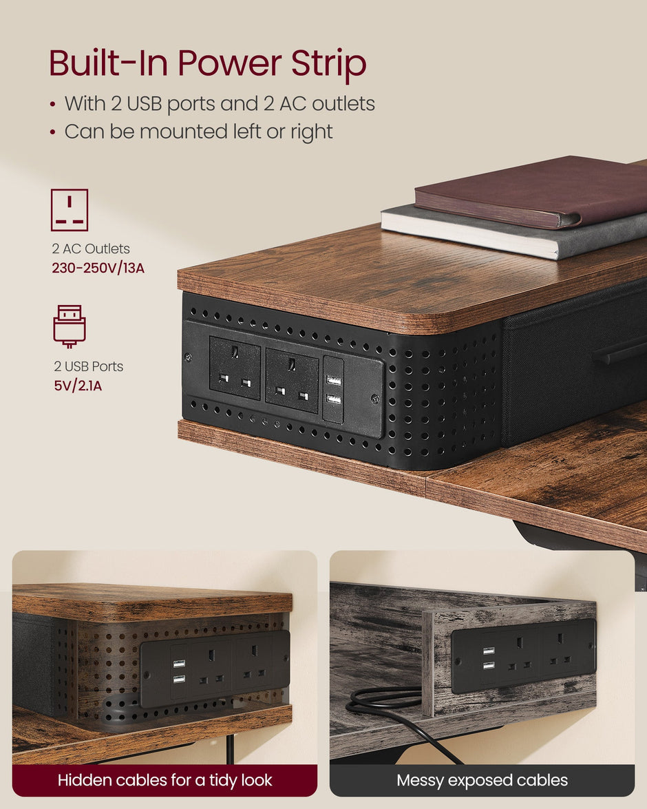 Electric Standing Desk – Wood – Rustic Brown – Adjustable Height with Built-In Power Strip and Memory Function