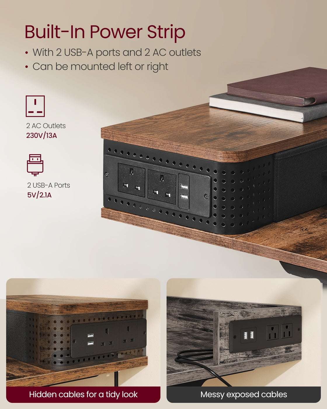 Electric Standing Desk – Wood – Black – Adjustable Height with Built-In Power Strip, Monitor Stand, Memory Function, and Storage Drawers