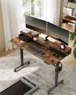 Electric Standing Desk – Engineered Wood – Rustic Brown – Adjustable Height with Built-In Power Strip and Memory Function