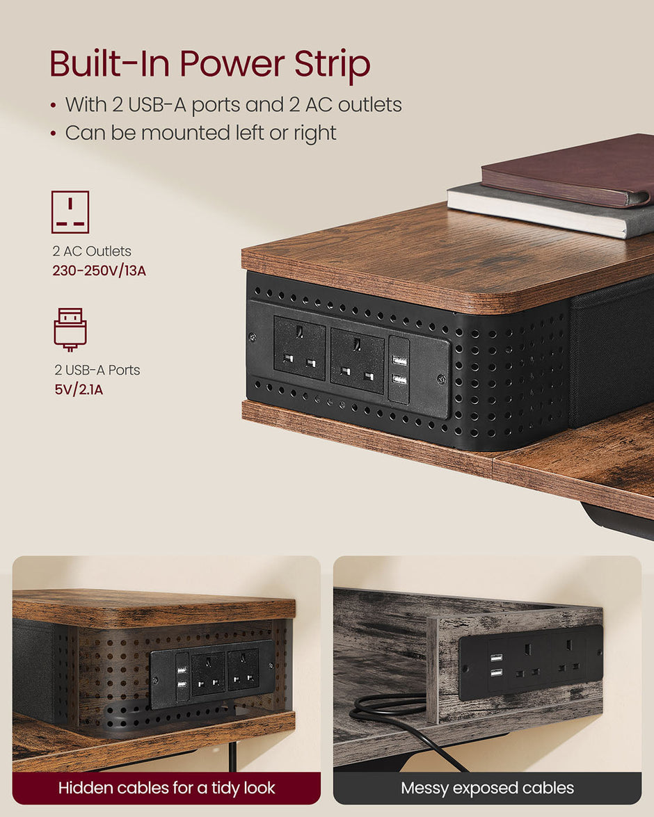 Electric Standing Desk – Engineered Wood – Rustic Brown – Adjustable Height with Built-In Power Strip and Memory Function