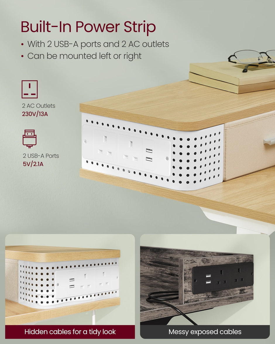 Electric Standing Desk – Engineered Wood – Straw Yellow – Adjustable Height with Built-In Power Strip and Memory Function