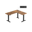 L-Shaped Electric Desk – Wood – Rustic Brown and Ink Black – Height-Adjustable with Charging Station and Memory Function