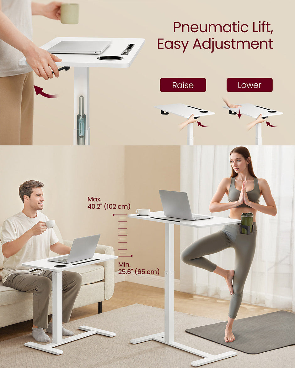 Overbed Table – Wood – Cloud White – Adjustable Height with Wheels and Device Slots