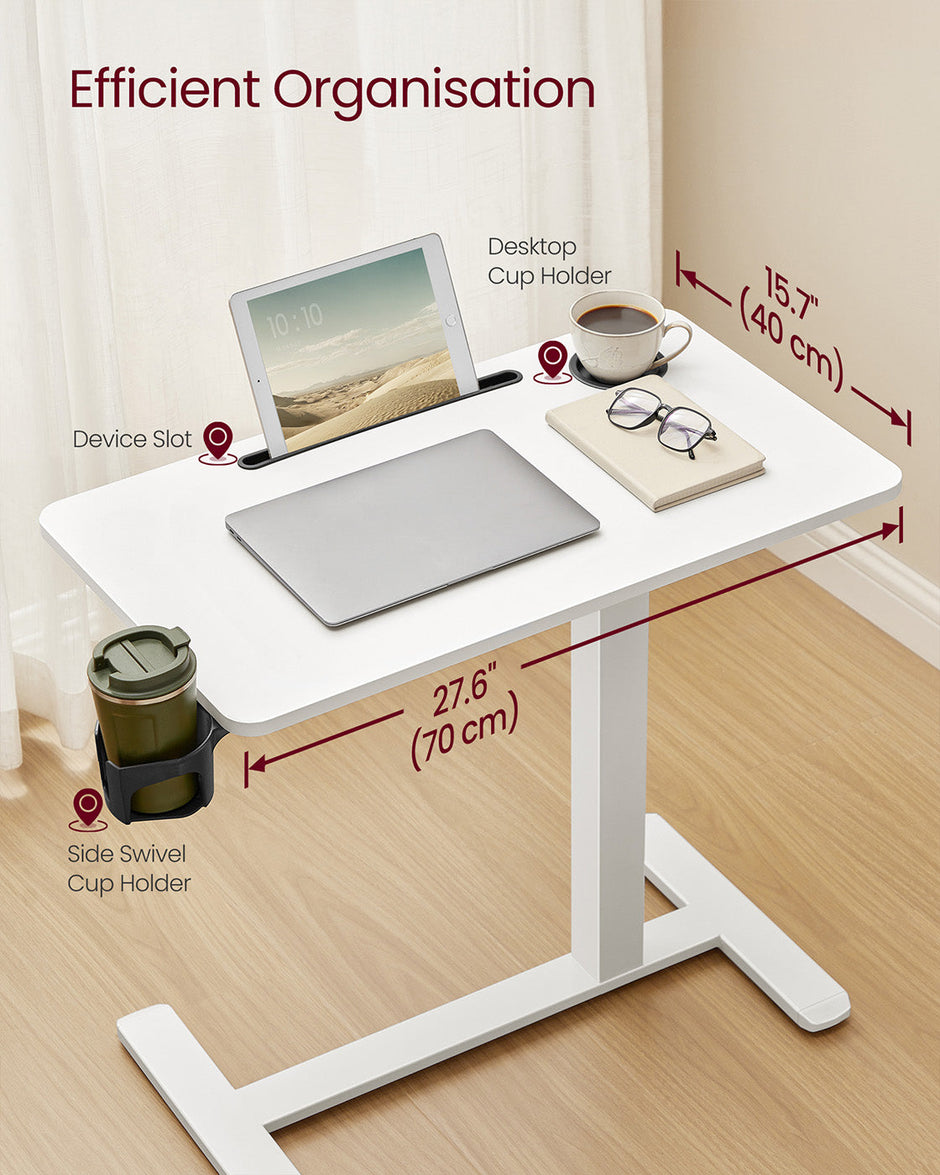 Overbed Table – Wood – Cloud White – Adjustable Height with Wheels and Device Slots