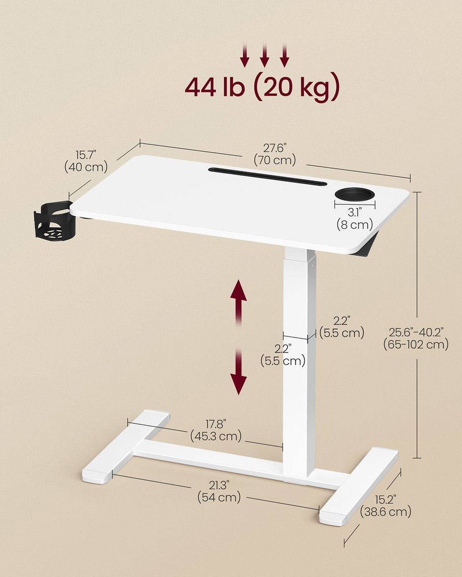 Overbed Table – Wood – Cloud White – Adjustable Height with Wheels and Device Slots