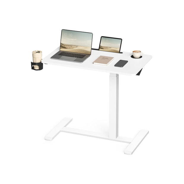 Overbed Table – Wood – Cloud White – Adjustable Height with Wheels and Device Slots