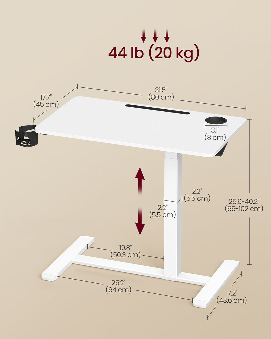 Overbed Table – Wood – Cloud White – Adjustable Height with Wheels and Device Slots