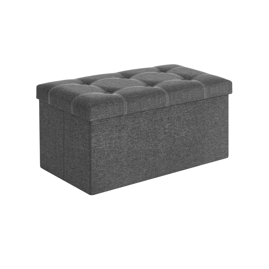 Storage Ottoman – Linen-Look Fabric – Dark Grey – 80L Capacity, Foldable Design