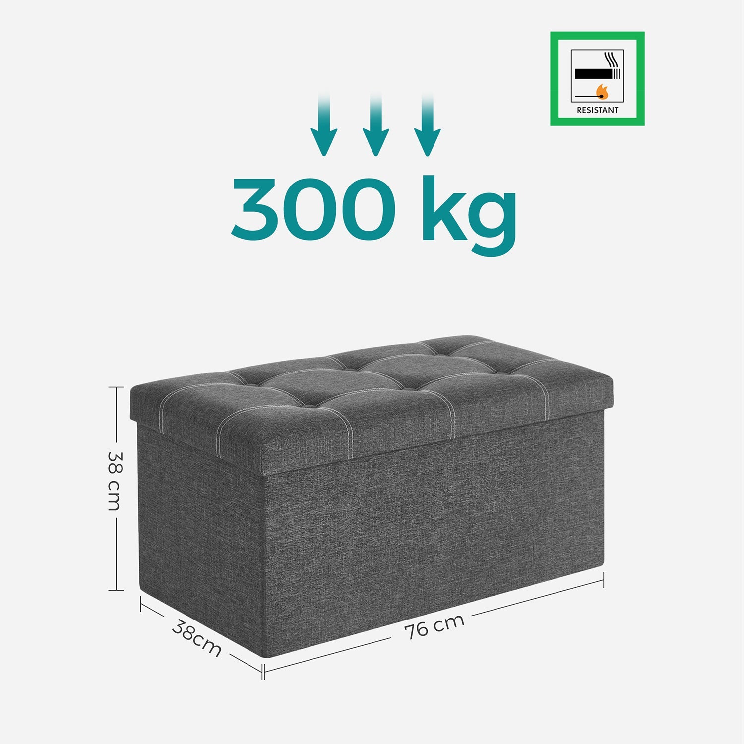 Storage Ottoman – Linen-Look Fabric – Dark Grey – 80L Capacity, Foldable Design
