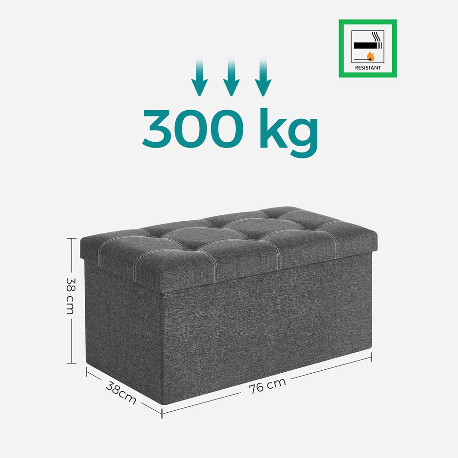 Storage Ottoman – Linen-Look Fabric – Dark Grey – 80L Capacity, Foldable Design