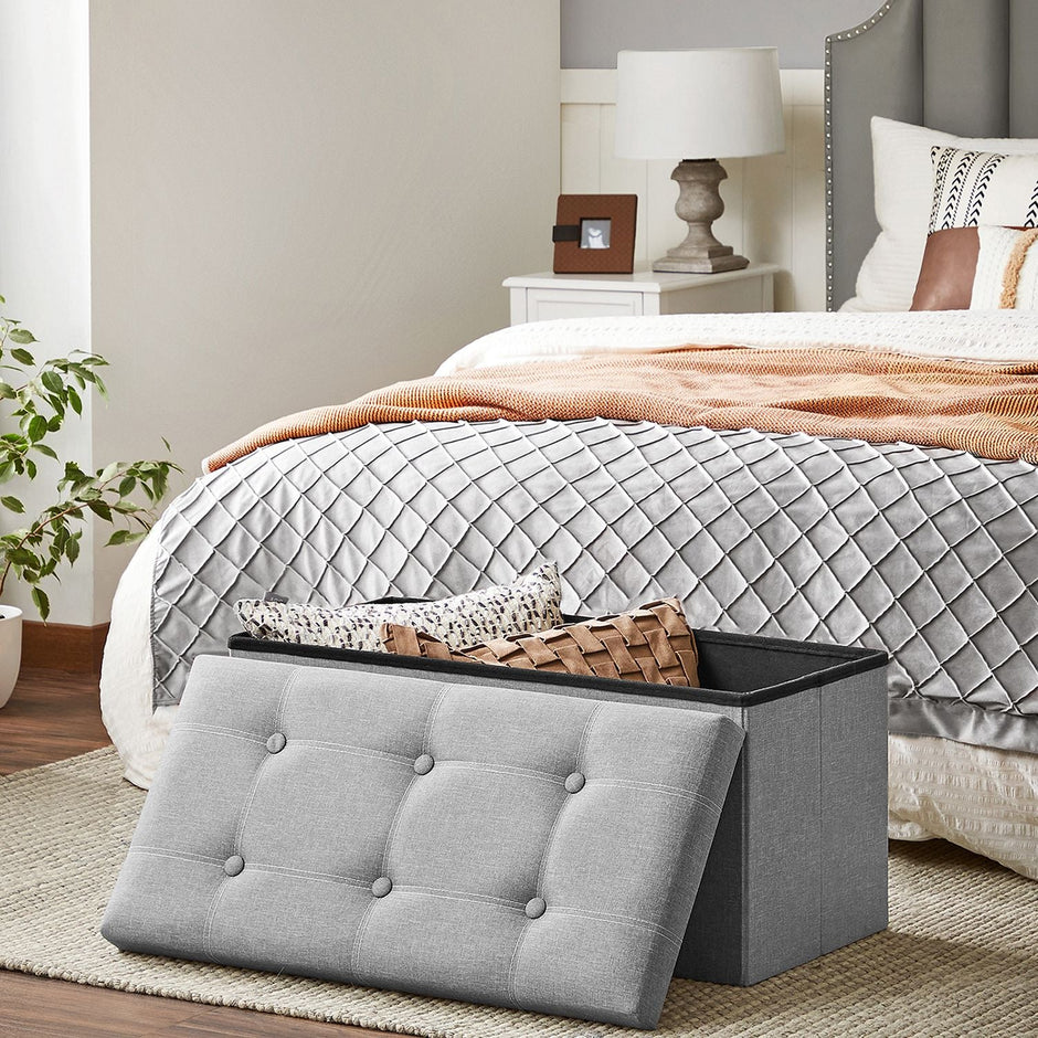 Storage Ottoman – Linen-Look Fabric – Light Grey – 80L Capacity, 300 kg Weight Limit