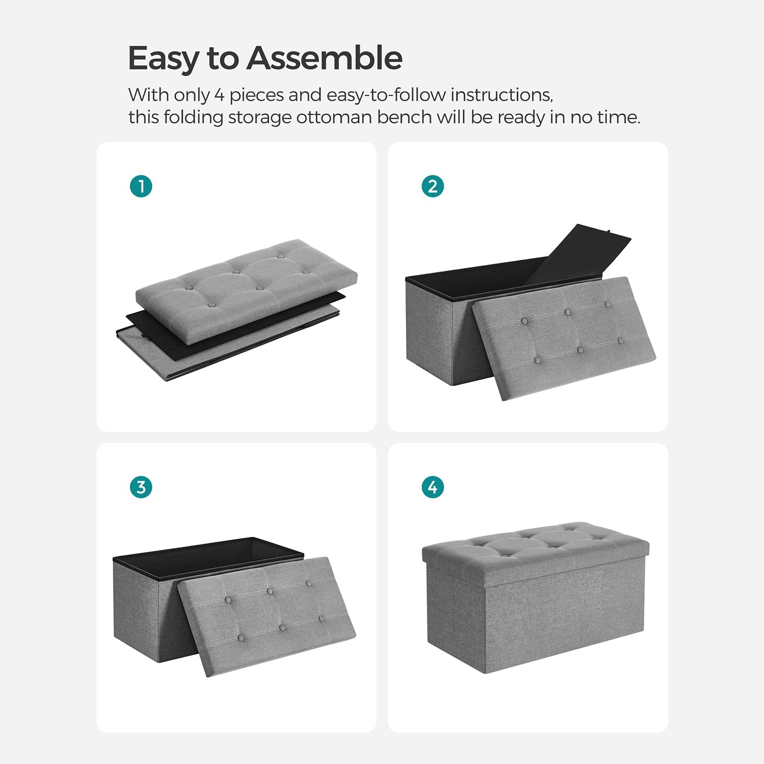 Storage Ottoman – Linen-Look Fabric – Light Grey – 80L Capacity, 300 kg Weight Limit