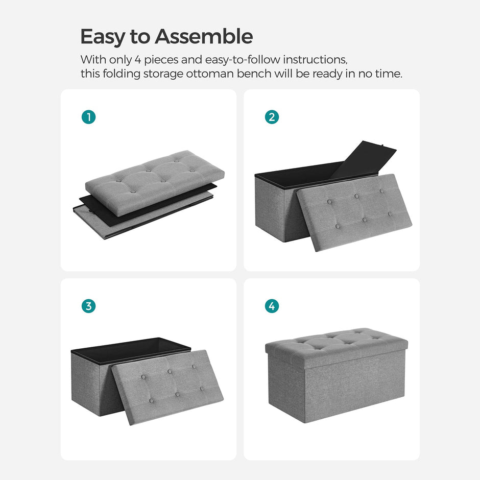 Storage Ottoman – Linen-Look Fabric – Light Grey – 80L Capacity, 300 kg Weight Limit