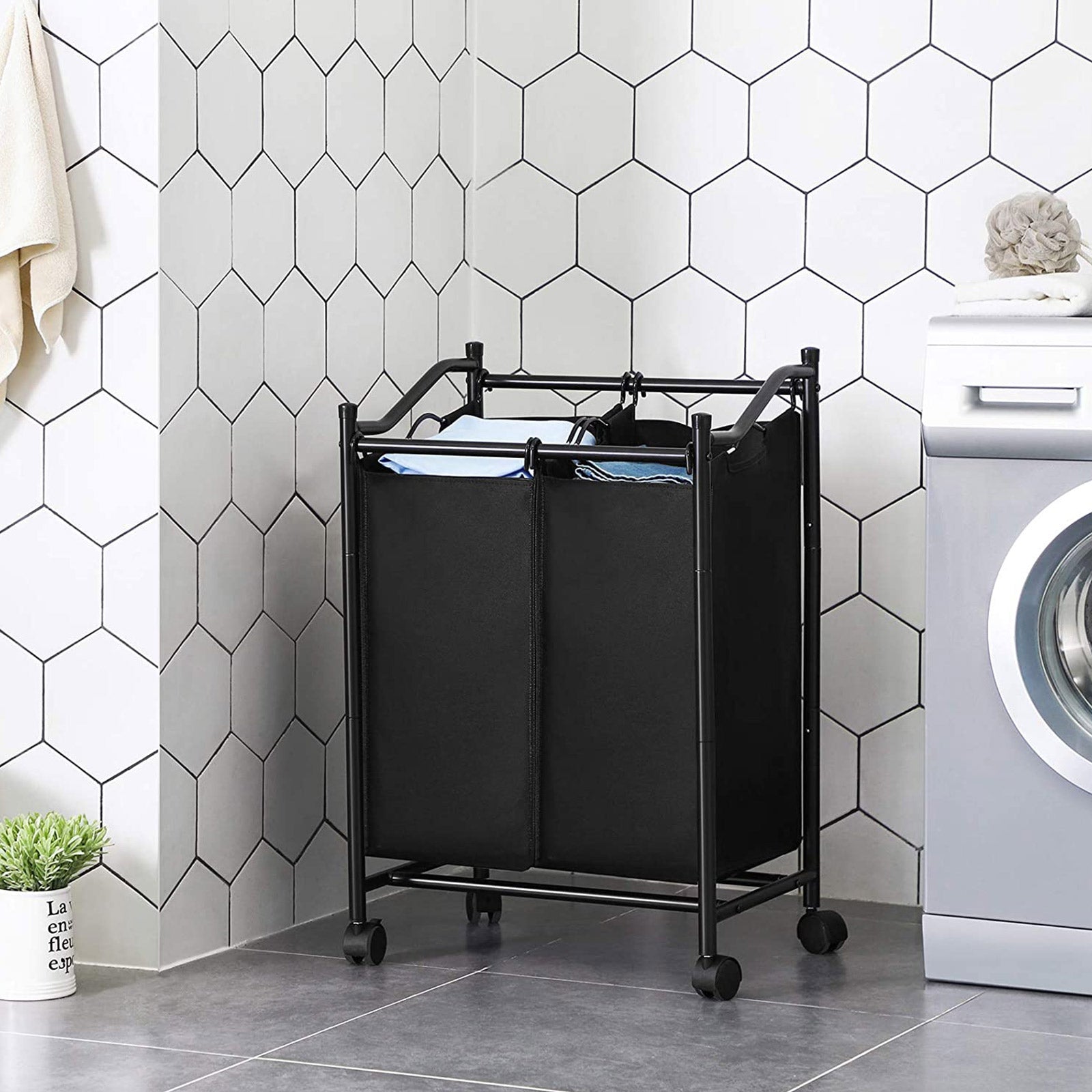 Laundry Hamper – Fabric – Grey – Rolling with 2 Removable Sorter Bags