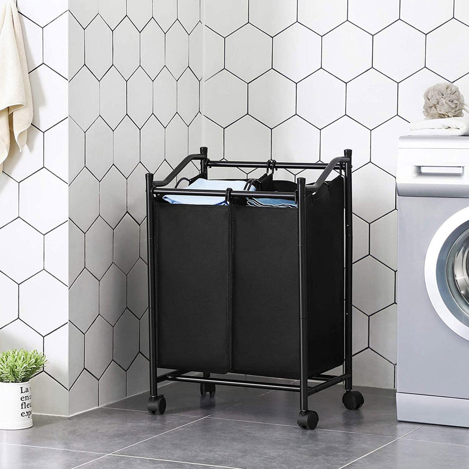 Laundry Hamper – Fabric – Grey – Rolling with 2 Removable Sorter Bags