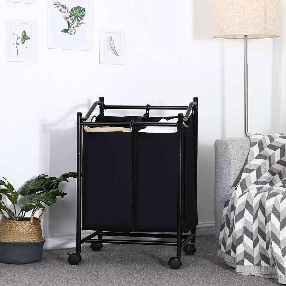 Laundry Hamper – Fabric – Grey – Rolling with 2 Removable Sorter Bags