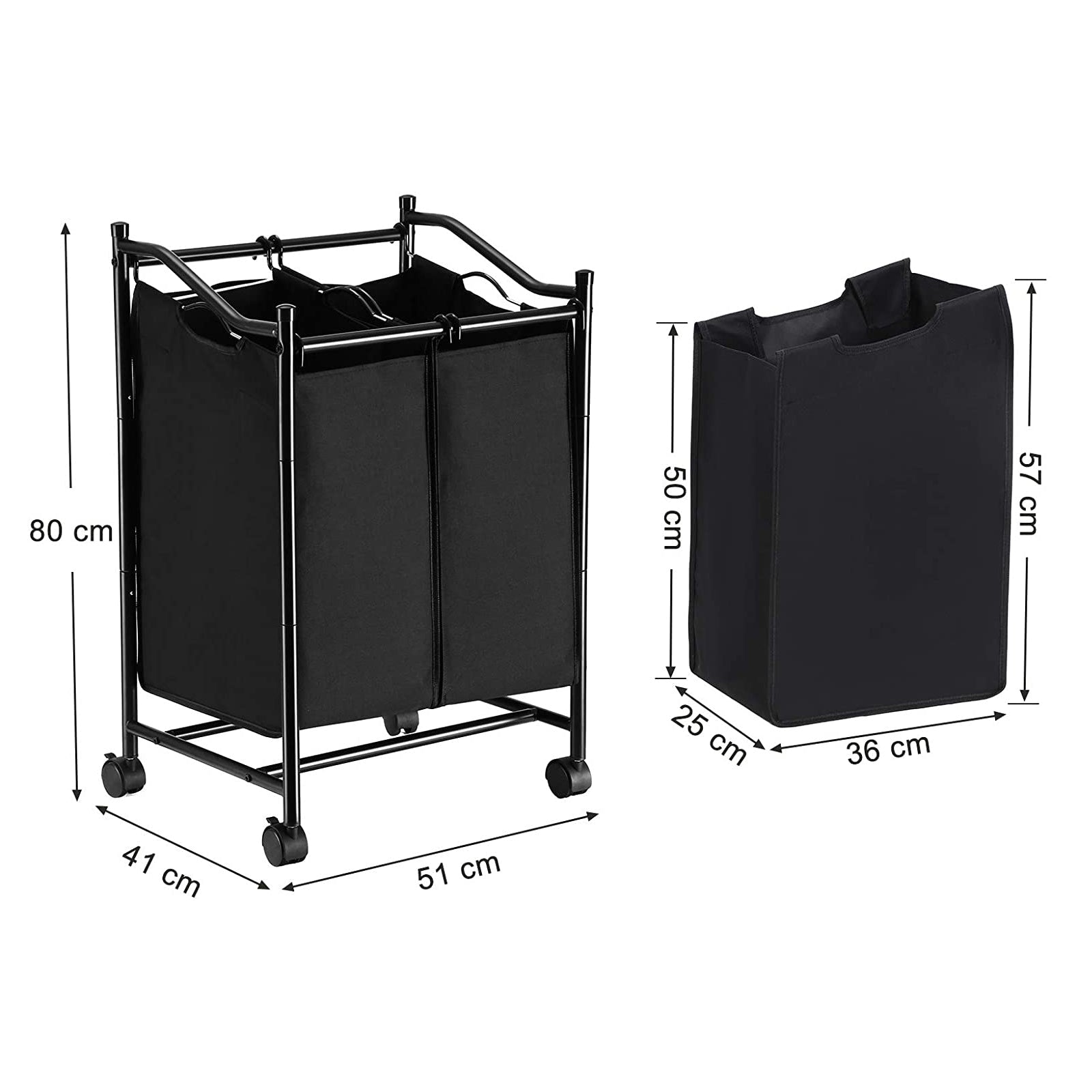 Laundry Hamper – Fabric – Grey – Rolling with 2 Removable Sorter Bags