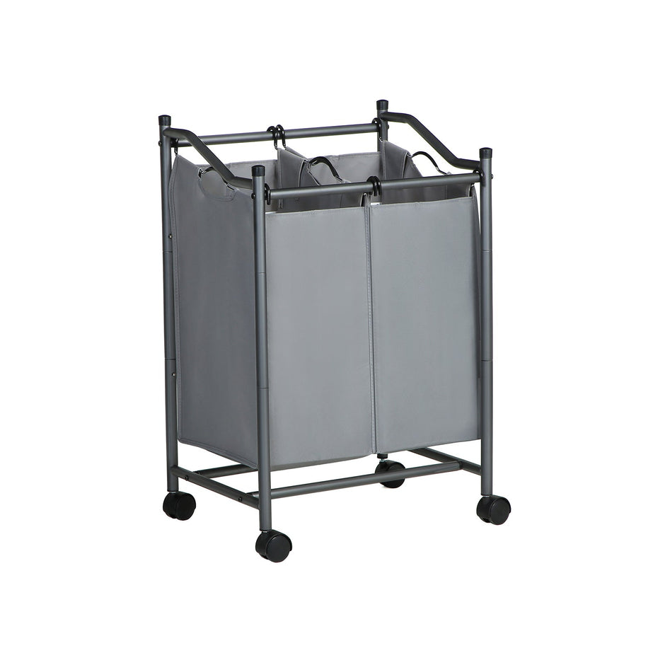 Laundry Cart – Fabric – Gray – Sturdy Design with 2 Removable Bags