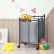 Laundry Cart – Fabric – Gray – Sturdy Design with 2 Removable Bags