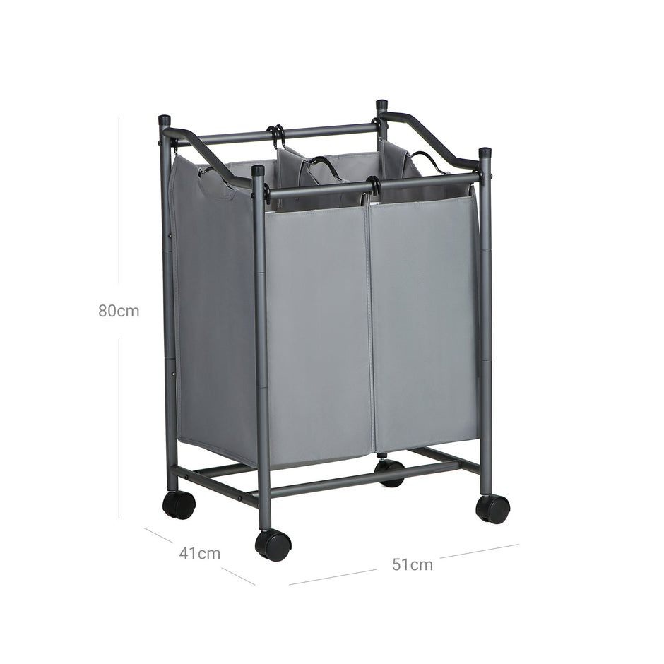 Laundry Cart – Fabric – Gray – Sturdy Design with 2 Removable Bags