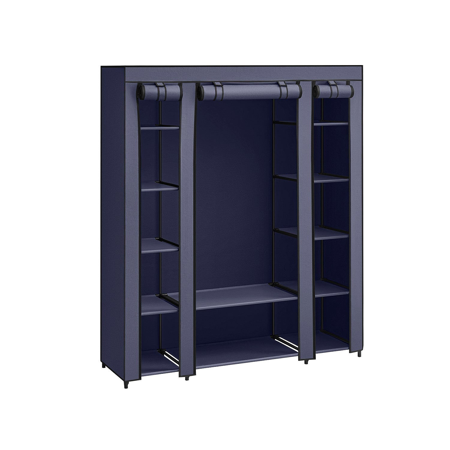 Fabric Wardrobe – Canvas – Navy Blue – 12 Shelves and Clothes Hanging Rail
