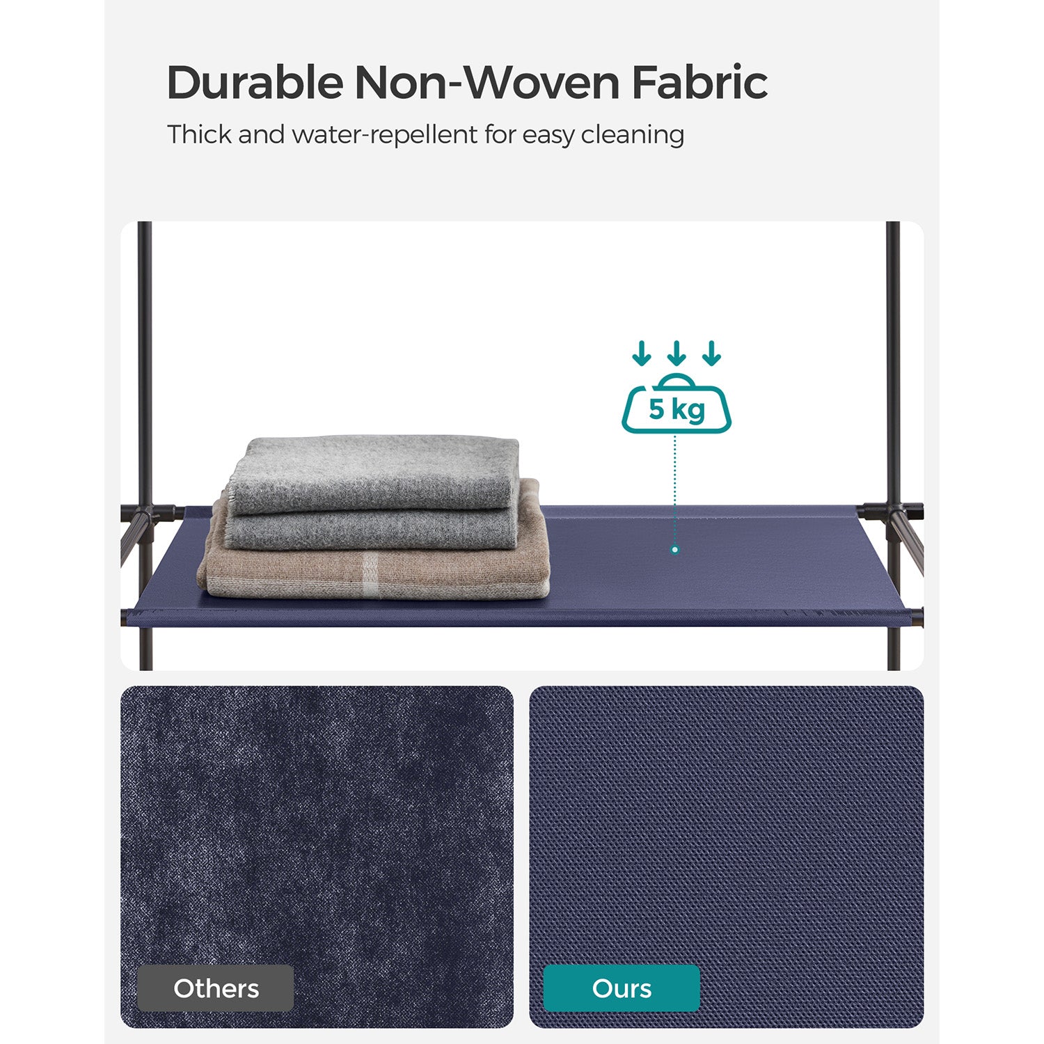 Fabric Wardrobe – Canvas – Navy Blue – 12 Shelves and Clothes Hanging Rail