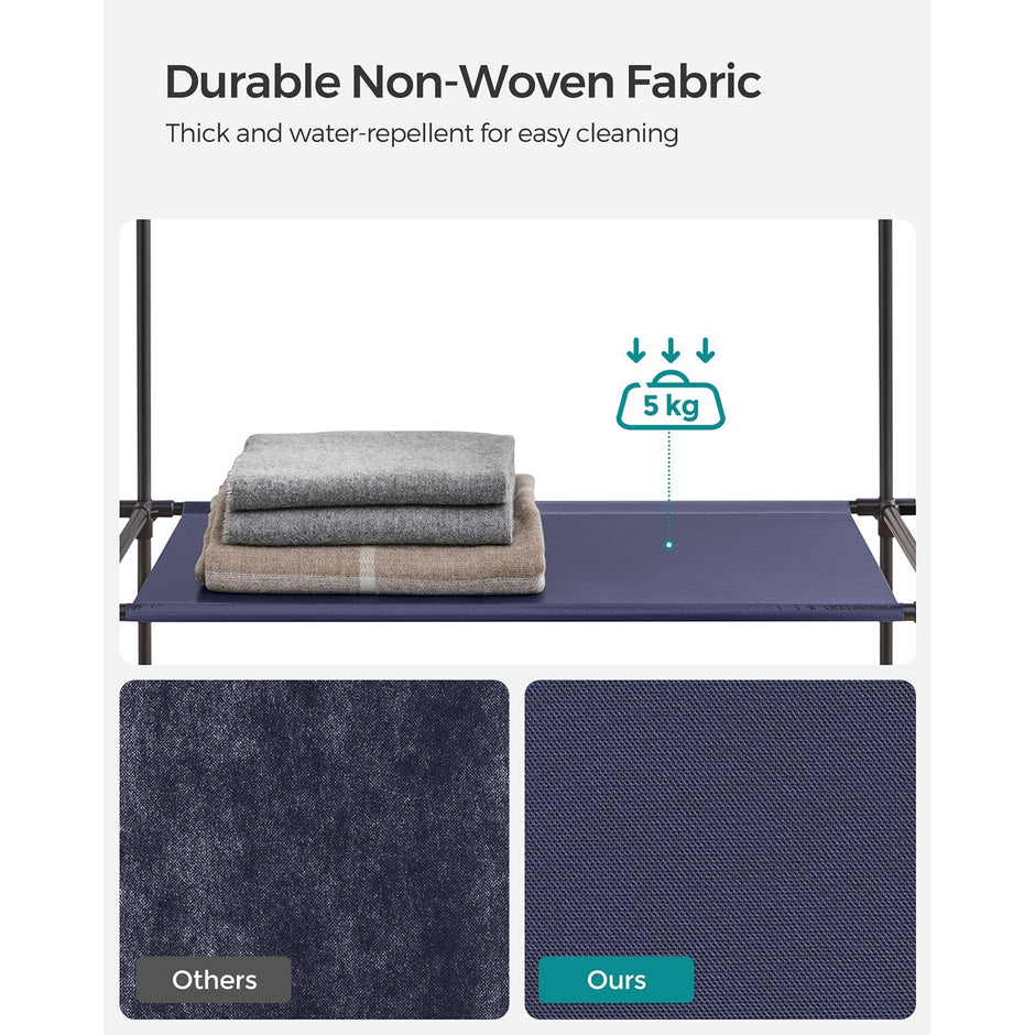 Fabric Wardrobe – Canvas – Navy Blue – 12 Shelves and Clothes Hanging Rail