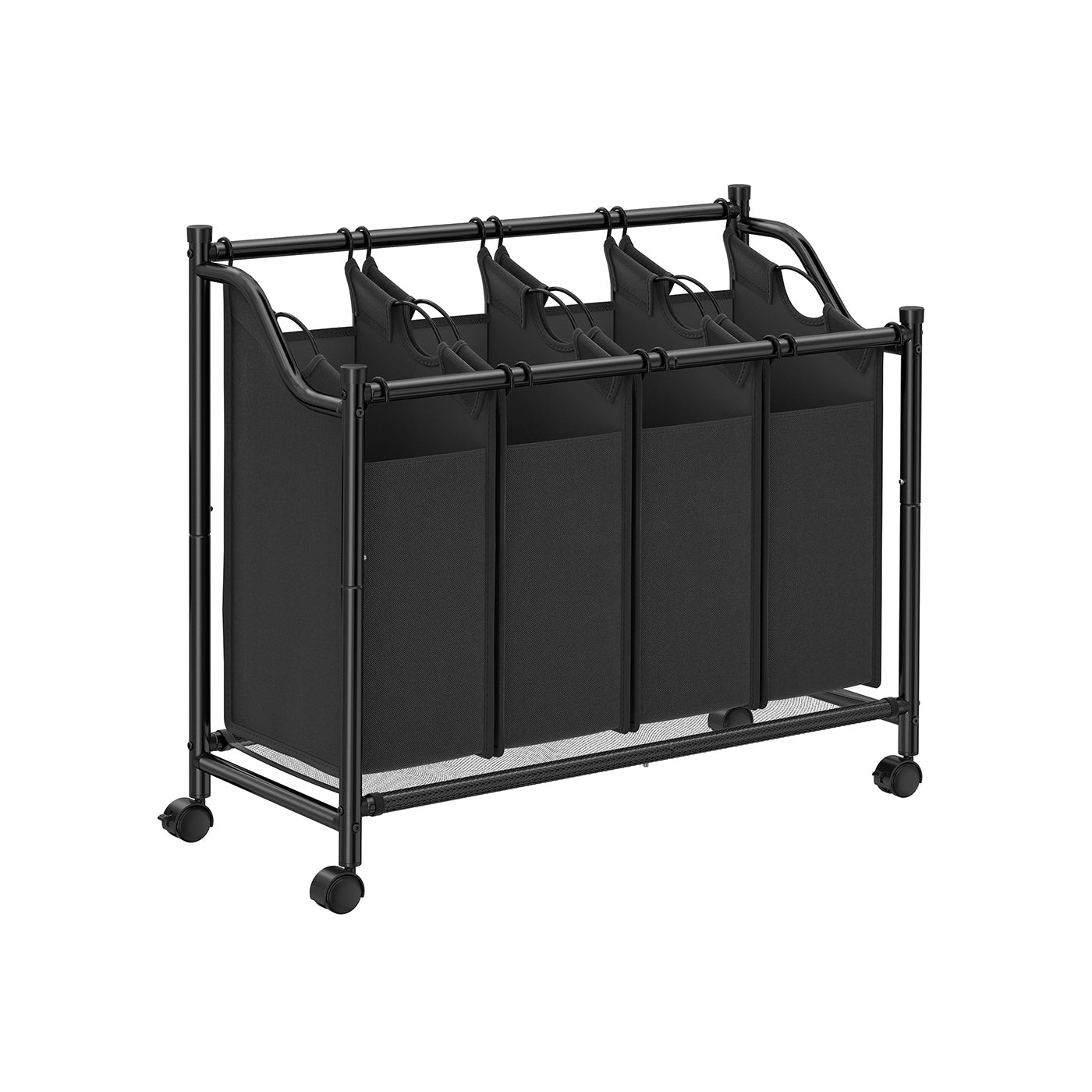 Laundry Sorter Trolley – Fabric – Black – Sturdy Design with 4 Removable 35L Bags