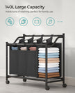 Laundry Sorter Trolley – Fabric – Black – Sturdy Design with 4 Removable 35L Bags