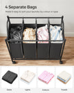 Laundry Sorter Trolley – Fabric – Black – Sturdy Design with 4 Removable 35L Bags