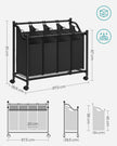 Laundry Sorter Trolley – Fabric – Black – Sturdy Design with 4 Removable 35L Bags