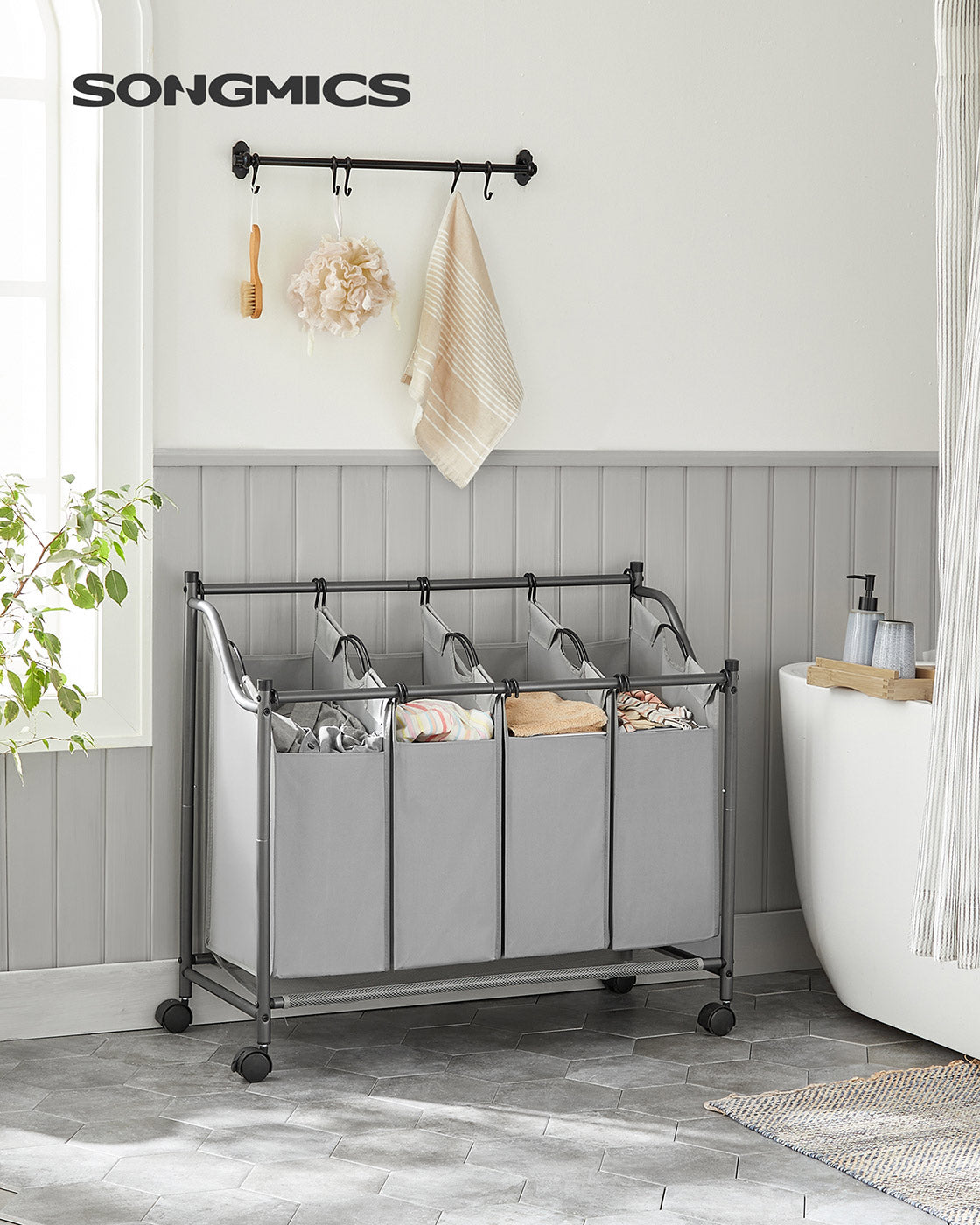 Rolling Laundry Sorter – Fabric – Black – Includes 4 Removable Bags