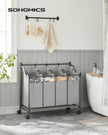 Rolling Laundry Sorter – Fabric – Black – Includes 4 Removable Bags