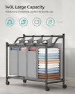 Rolling Laundry Sorter – Fabric – Black – Includes 4 Removable Bags