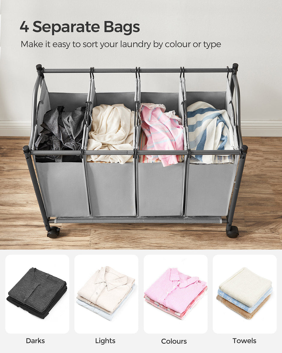 Rolling Laundry Sorter – Fabric – Black – Includes 4 Removable Bags
