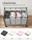 Rolling Laundry Sorter – Fabric – Black – Includes 4 Removable Bags