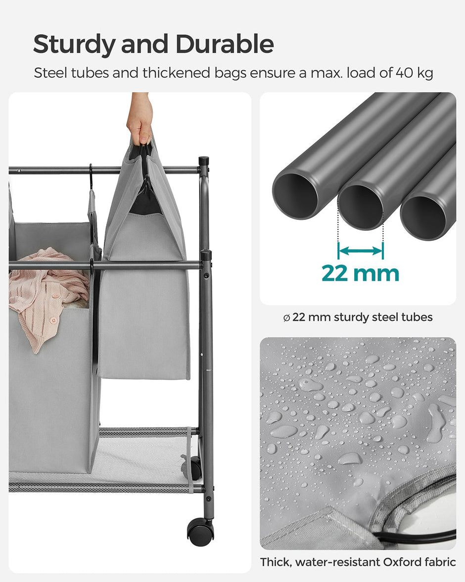 Rolling Laundry Sorter – Fabric – Black – Includes 4 Removable Bags