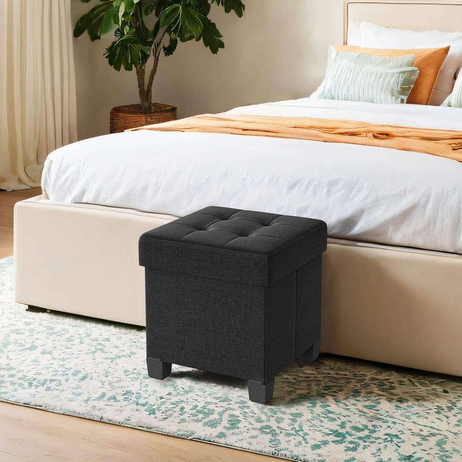 Storage Ottoman – Fabric – Ink Black – Foldable with Storage, Supports up to 300 kg