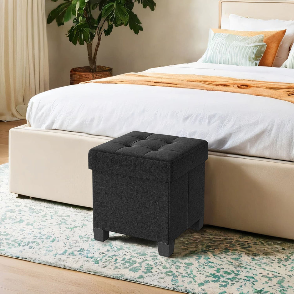 Storage Ottoman – Fabric – Ink Black – Foldable with Storage, Supports up to 300 kg