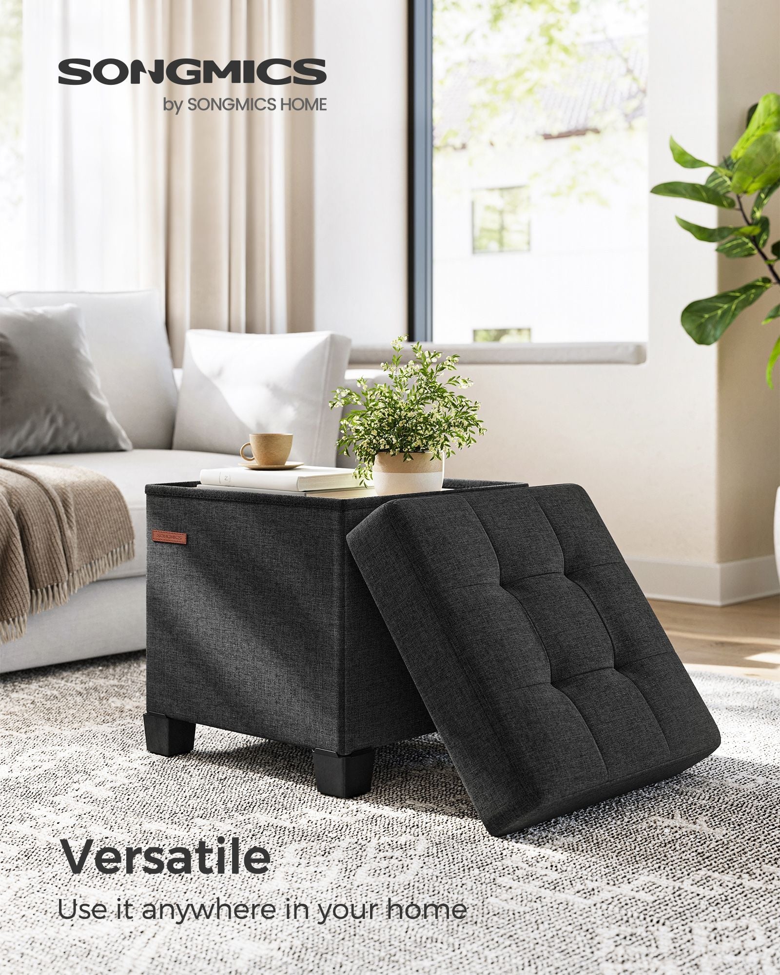 Foldable Storage Ottoman – Fabric – Ink Black – Weight Capacity 300 kg