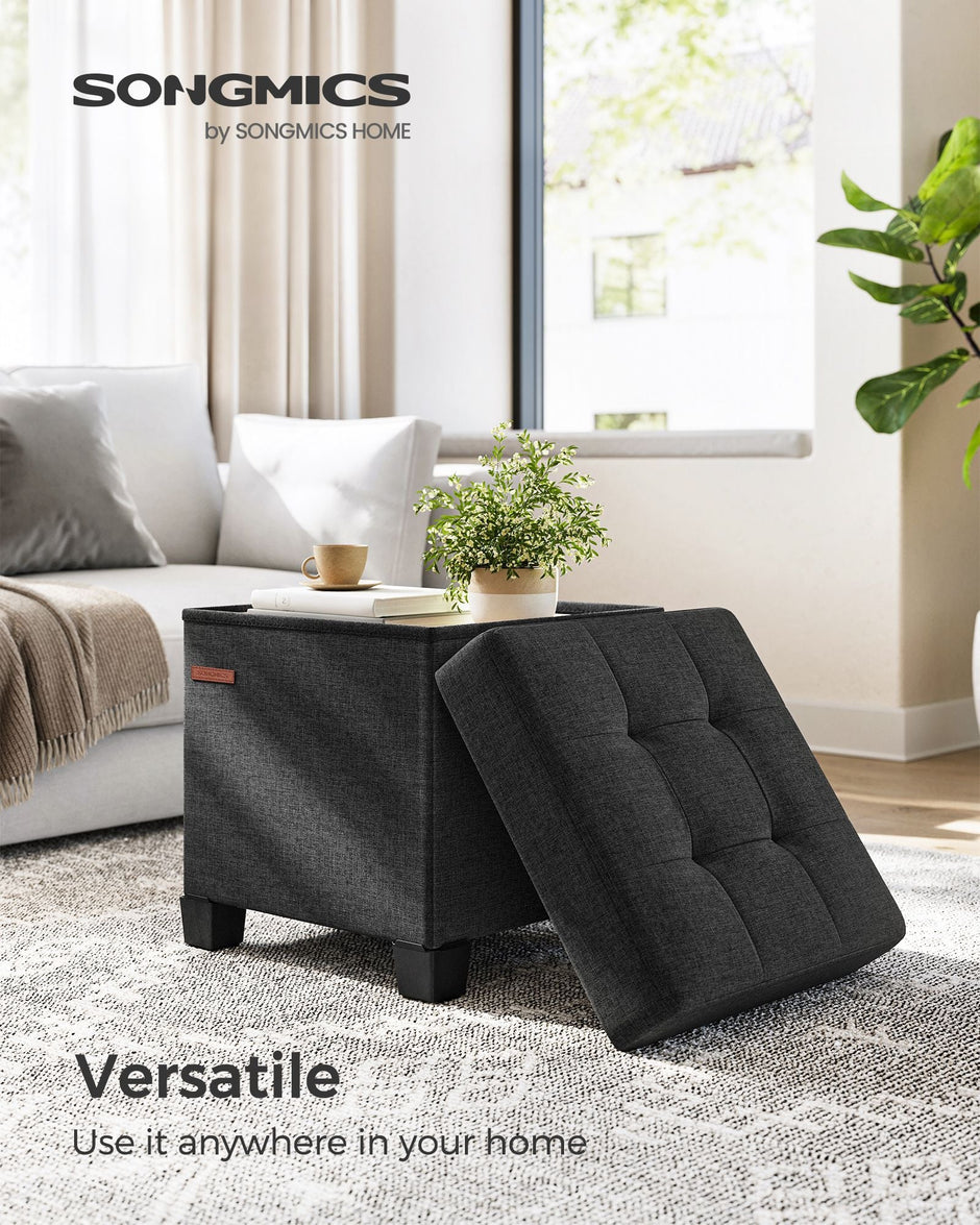 Foldable Storage Ottoman – Fabric – Ink Black – Weight Capacity 300 kg