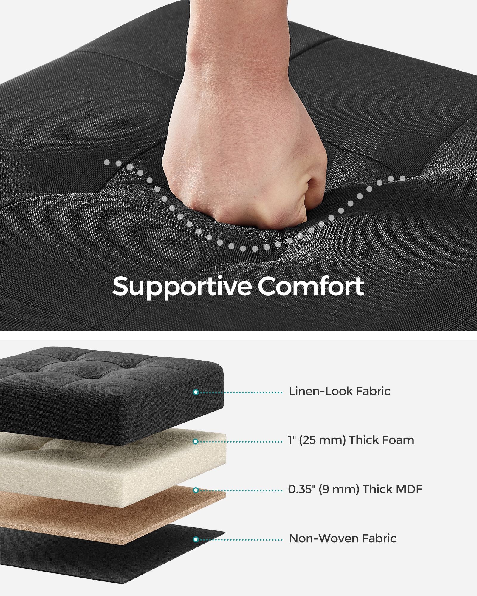 Foldable Storage Ottoman – Fabric – Ink Black – Weight Capacity 300 kg