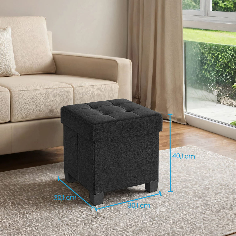 Storage Ottoman – Fabric – Ink Black – Foldable with Storage, Supports up to 300 kg
