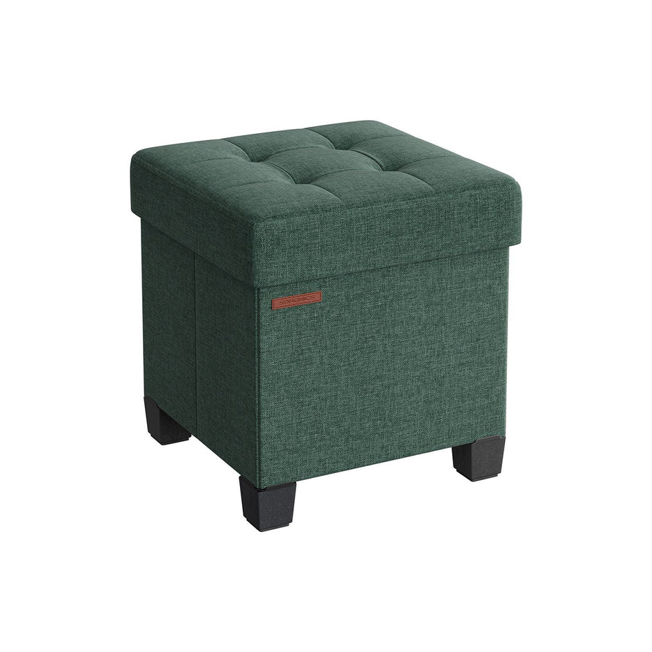 Foldable Storage Ottoman – Fabric – Retro Green – Compact Design with Weight Capacity of 300 kg