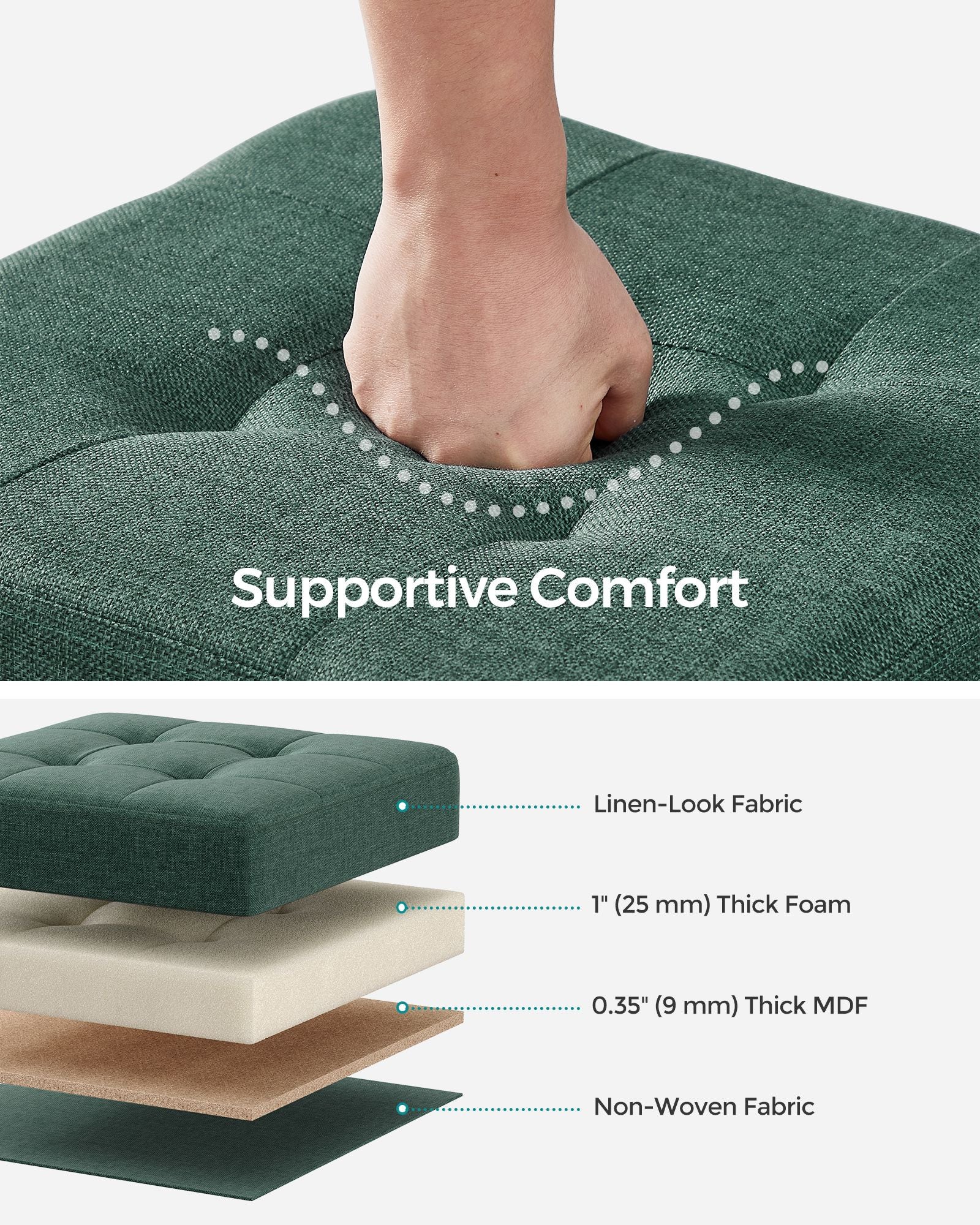 Foldable Storage Ottoman – Fabric – Retro Green – Compact Design with Weight Capacity of 300 kg