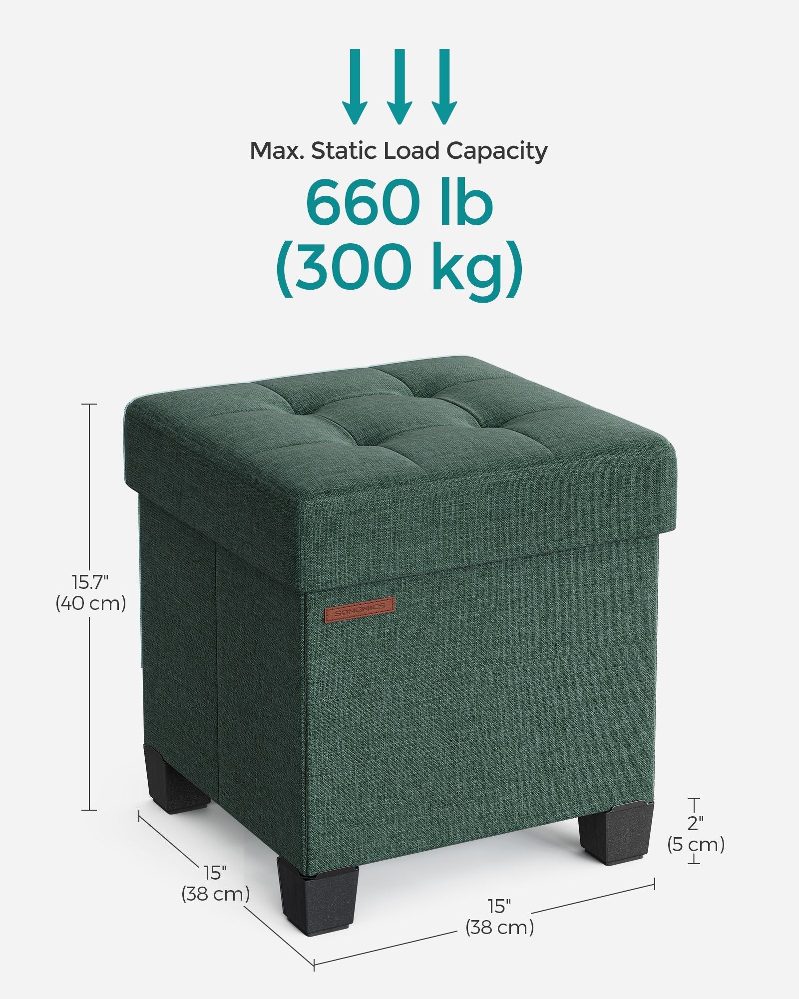 Foldable Storage Ottoman – Fabric – Retro Green – Compact Design with Weight Capacity of 300 kg