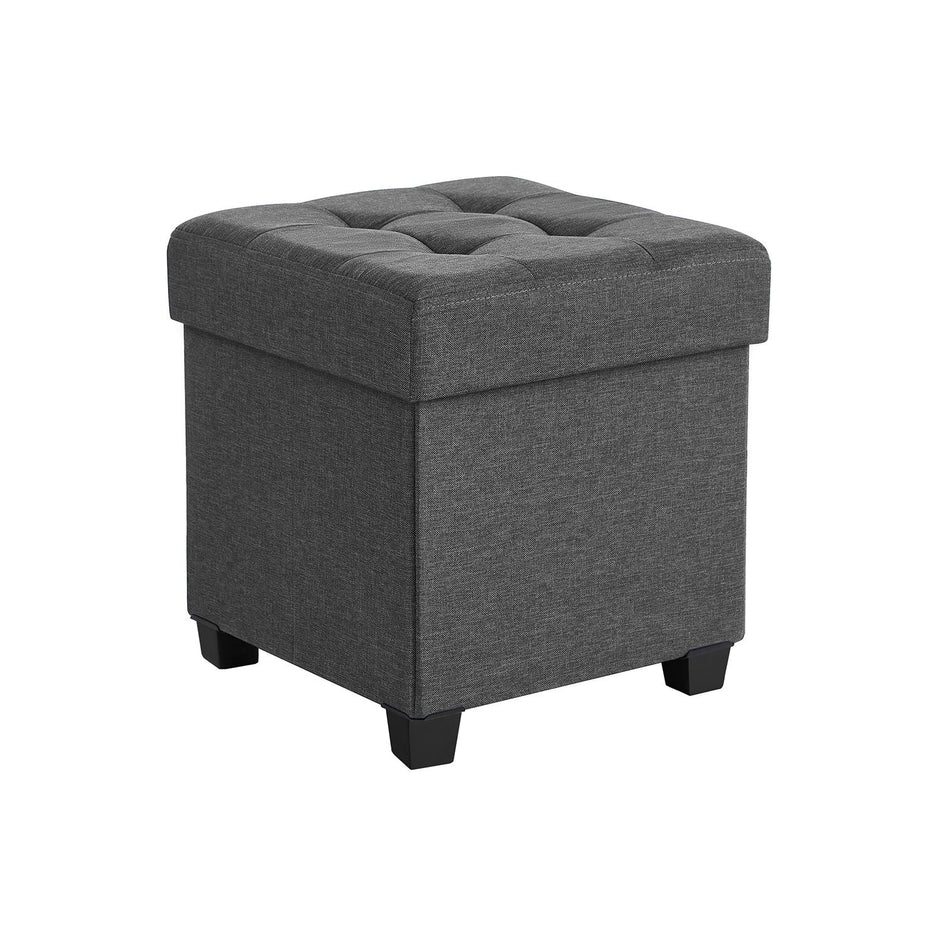Foldable Storage Ottoman – Fabric – Dark Grey – 38 x 38 cm – Multi-functional Foot Stool with Storage