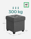 Foldable Storage Ottoman – Fabric – Dark Grey – 38 x 38 cm – Multi-functional Foot Stool with Storage