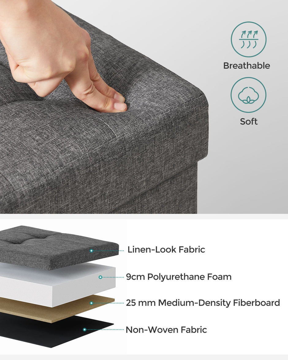 Foldable Storage Ottoman – Fabric – Dark Grey – 38 x 38 cm – Multi-functional Foot Stool with Storage