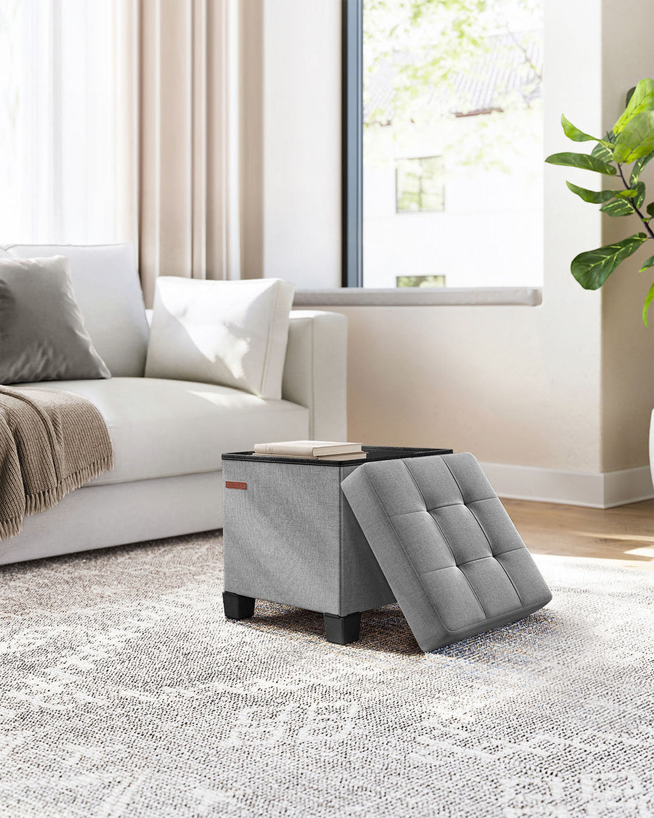 Foldable Storage Ottoman – Fabric – Dove Grey – Compact Foot Rest with High Load Capacity